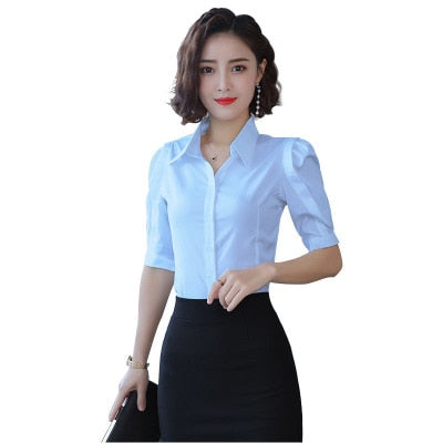 Korean Fashion Women Shirts Office Lady Cotton Blouse Blusas Mujer De Moda 2019 Women Blouses Elegant Women Shirt Plus Size 5XL