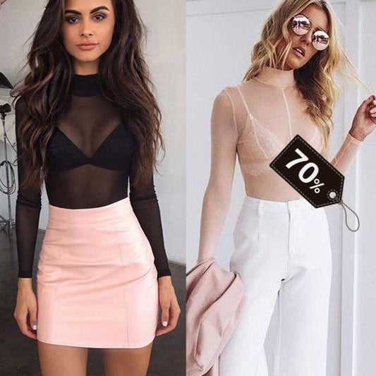 2018 Summer Fashion Women Blouse Sexy Women's Net Long Sleeve See Through Pure Top Semi Transparent Blouse