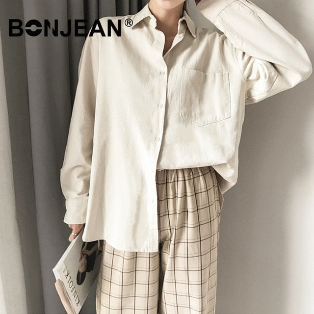 Cotton Blouse Women Summer Shirt Spring Long Sleeve Beige Blue White Blouse Casual Tops Ladies Shirt Streetwear Z085