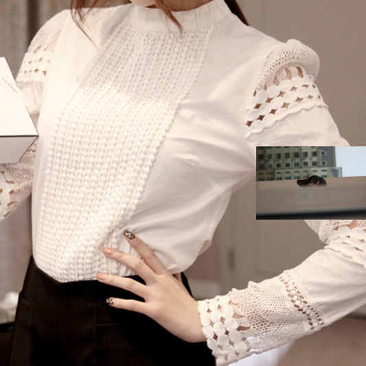 2019 Lace Chiffon Blouse Women Shirt Plus Size Casual ladies long sleeve Womens Tops and Blouses S-5XL Hook Flower Hollow