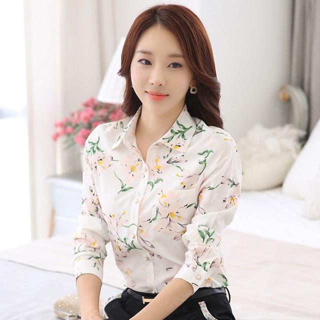 Long Sleeve Blue butterfly Flower Print Blouse Women 2020 Summer fall Top Elegant Work Office Plus Size Shirt White Blouse C181