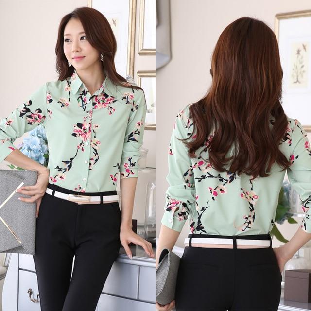 Long Sleeve Blue butterfly Flower Print Blouse Women 2020 Summer fall Top Elegant Work Office Plus Size Shirt White Blouse C181