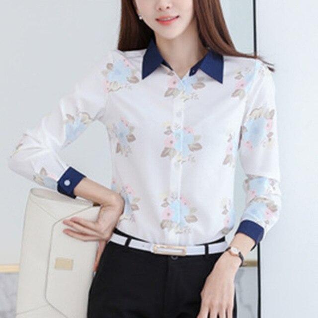 Long Sleeve Blue butterfly Flower Print Blouse Women 2020 Summer fall Top Elegant Work Office Plus Size Shirt White Blouse C181
