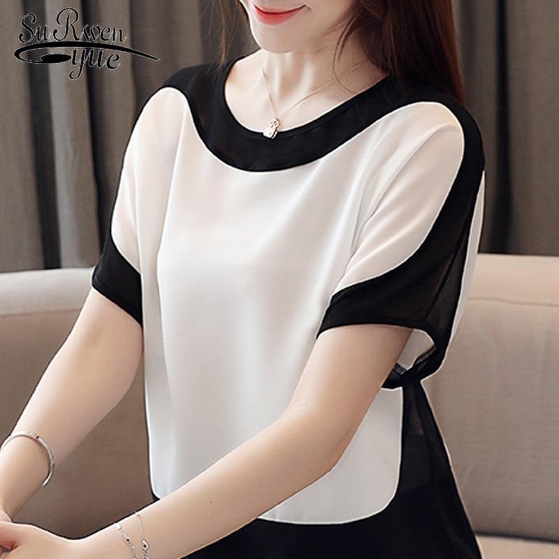 blusas mujer de moda 2019 short Sleeve summer women blouses plus size tops chiffon white blouse womens tops and blouses 3397 50