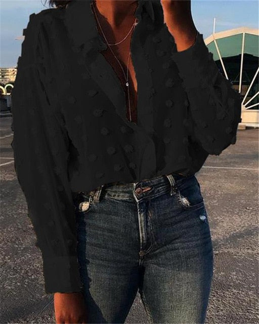 Womens Tops and Blouses Elegant Long Sleeve chemise femme Polka Dot Loose OL Shirt Ladies Chiffon Blouse Dames blusa feminina