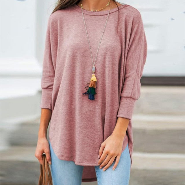 Solid Black Shirt Woman Casual Cotton O Neck Women's Tops And Blouses  Three Quarter Sleeve Irregular Women Blouses Tunic Autumn