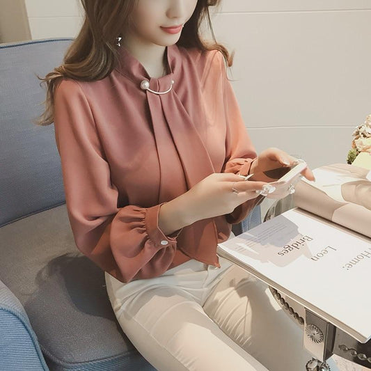 Autumn 2019 Casual Korean Women Chiffon Blouse Loose White Shirt Long Sleeve Shirt Fashion Women Streetwear Elegant Ladies Tops