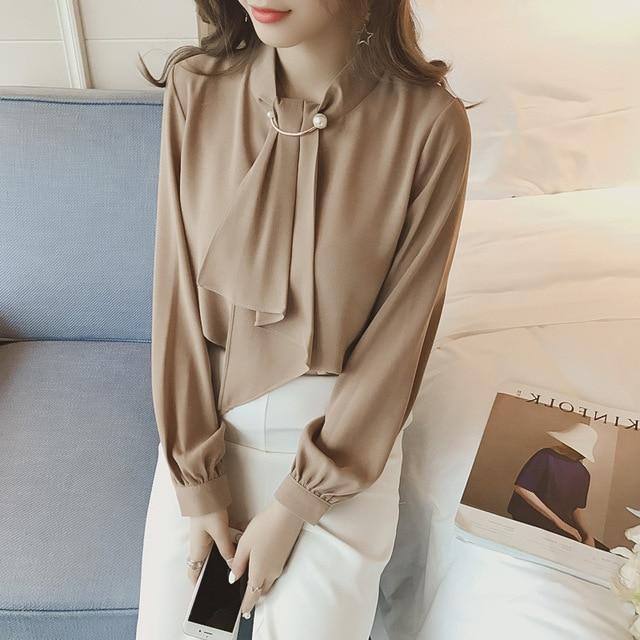 Autumn 2019 Casual Korean Women Chiffon Blouse Loose White Shirt Long Sleeve Shirt Fashion Women Streetwear Elegant Ladies Tops