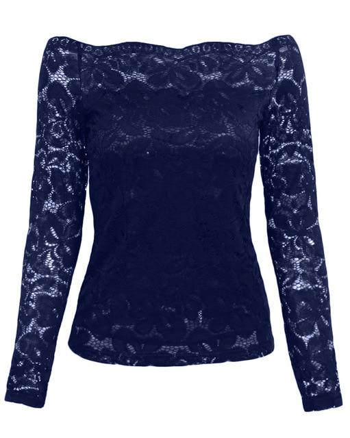 Anself Sexy Plus Size Lace Top Women Hollow Out Off Shoulder Lace Blouse Slash Neck Long Sleeves Elegant Ladies 5XL Shirt Tops