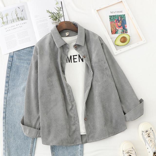 Corduroy Shirt Women 2020 Spring New Casual Lady Long Sleeve Blouse Solid Color Loose Blouses Female Elegant High Quality Tops
