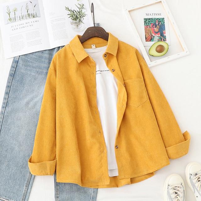 Corduroy Shirt Women 2020 Spring New Casual Lady Long Sleeve Blouse Solid Color Loose Blouses Female Elegant High Quality Tops