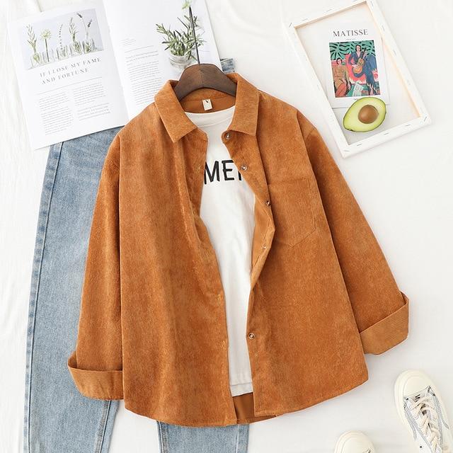 Corduroy Shirt Women 2020 Spring New Casual Lady Long Sleeve Blouse Solid Color Loose Blouses Female Elegant High Quality Tops
