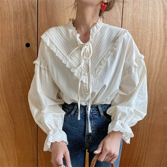 Alien Kitty 2020 New Arrival Hollow Out Vintage Elegant Tops Women Shirt Solid Long Sleeve Korean Style Loose Blouses Blusas