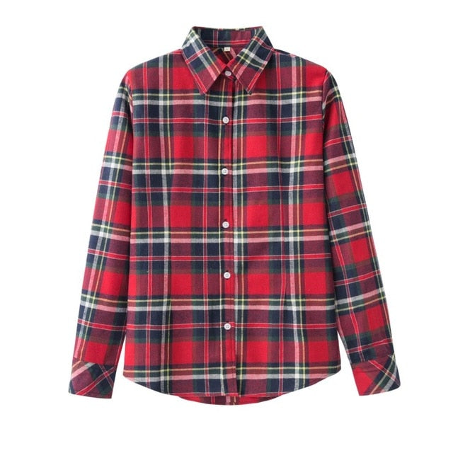 2020 Spring New Fashion Casual Lapel Plus Size Blouses Women Plaid Shirt Checks Flannel Shirts Female Long Sleeve Tops Blouse