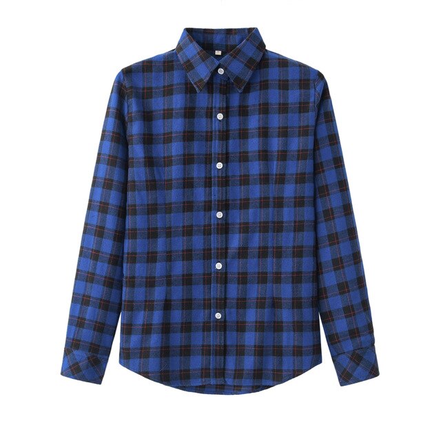 2020 Spring New Fashion Casual Lapel Plus Size Blouses Women Plaid Shirt Checks Flannel Shirts Female Long Sleeve Tops Blouse