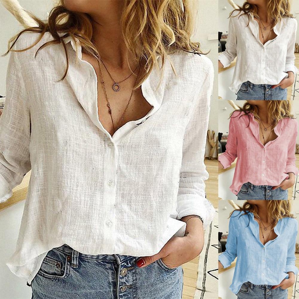 Womens Blouses Spring Autumn Tops Leisure White Shirts Button V Neck Cardigan Top Loose Long Sleeve Oversized Shirt Blusas