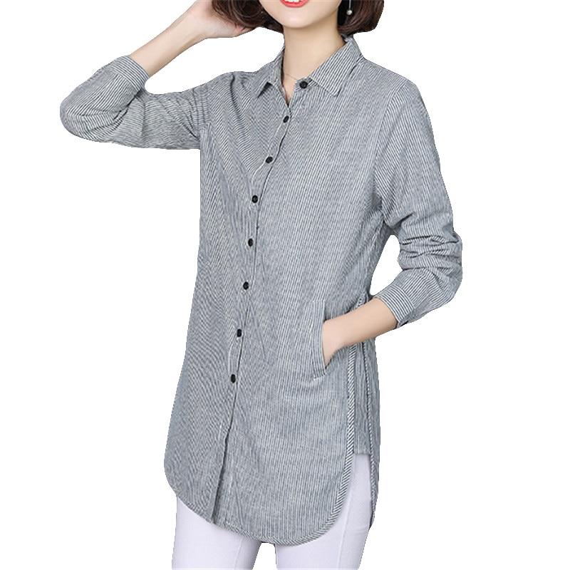 Womens Tops Striped Blouses Shirt Casual Loose Style Shirt Plus Size Long Sleeve Blusas Shirts Office Ladies Clothing Tops
