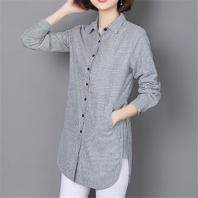 Womens Tops Striped Blouses Shirt Casual Loose Style Shirt Plus Size Long Sleeve Blusas Shirts Office Ladies Clothing Tops