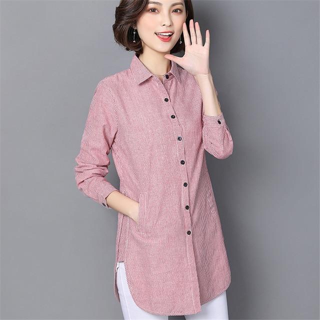 Womens Tops Striped Blouses Shirt Casual Loose Style Shirt Plus Size Long Sleeve Blusas Shirts Office Ladies Clothing Tops
