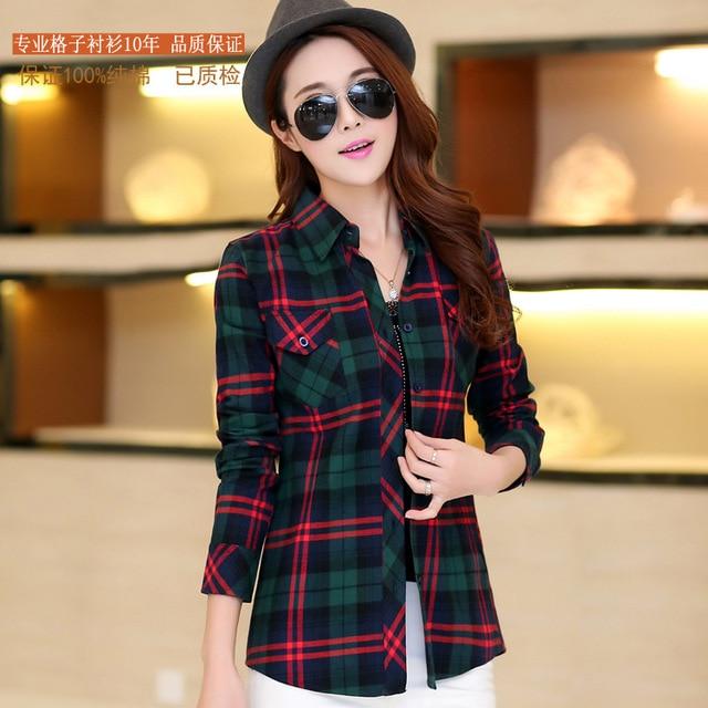 Brand New 2020 Fashion Women Blouses Long Sleeve Turn-down Collar Plaid Shirts Women Cotton Plus Size Casual Shirt Style Blusas