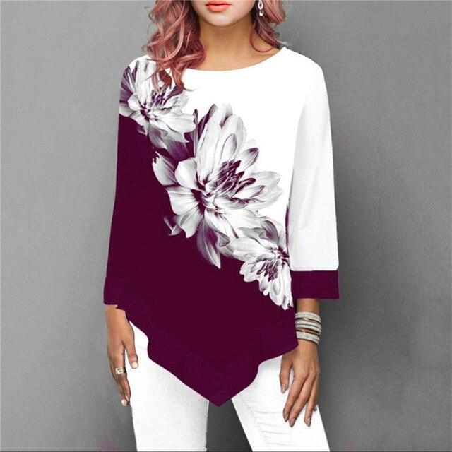 Plus Size Casual Spring Women Tops Seven Points Sleeve Shirts Loose Shirt 2020 Streetwear Women Print Blouse Elegant Ladies Tops