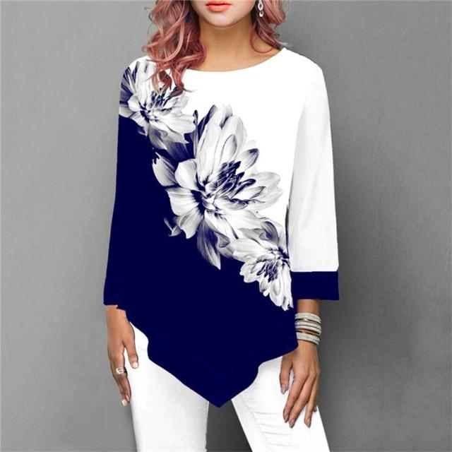 Plus Size Casual Spring Women Tops Seven Points Sleeve Shirts Loose Shirt 2020 Streetwear Women Print Blouse Elegant Ladies Tops