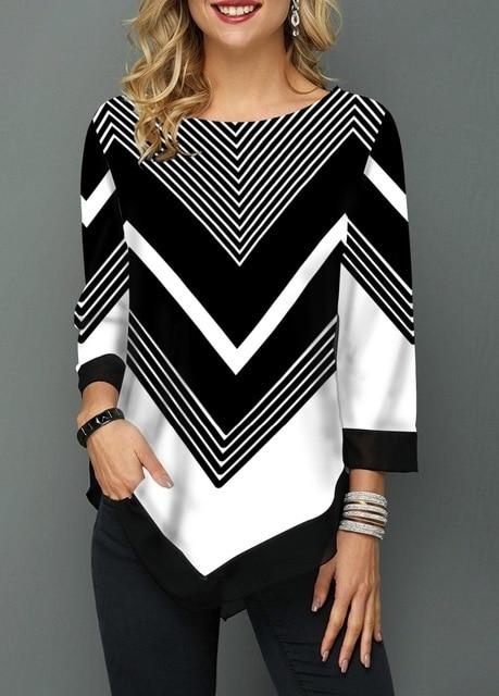 Plus Size Casual Spring Women Tops Seven Points Sleeve Shirts Loose Shirt 2020 Streetwear Women Print Blouse Elegant Ladies Tops