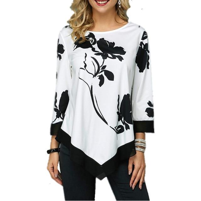 Plus Size Casual Spring Women Tops Seven Points Sleeve Shirts Loose Shirt 2020 Streetwear Women Print Blouse Elegant Ladies Tops