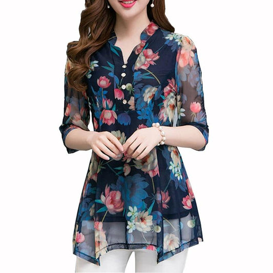 New 2020 Summer Shirt Womens Tops and Blouses Floral Blouse Print Casual Female Plus Size 5XL V-neck