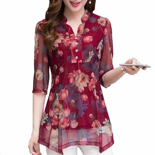 New 2020 Summer Shirt Womens Tops and Blouses Floral Blouse Print Casual Female Plus Size 5XL V-neck