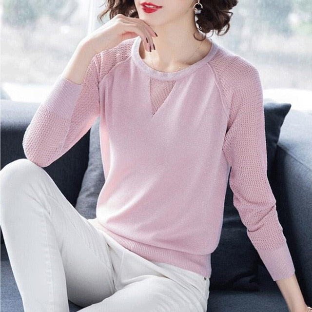 Tops Womens Pullover Spring Autumn Basic Blouse Shirts Ladies Long Sleeve Casual Tops Pullovers New Arrival Elastic Women