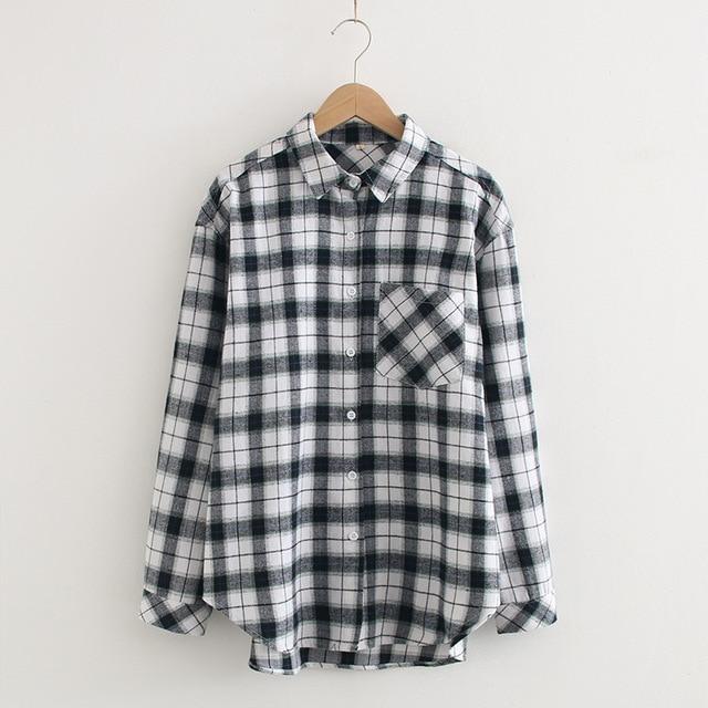 Women Blouses And Shirt Casual Plaid Shirts Loose Boyfriend Style 100% Cotton Ladies Tops Outwear 2020 Oversized