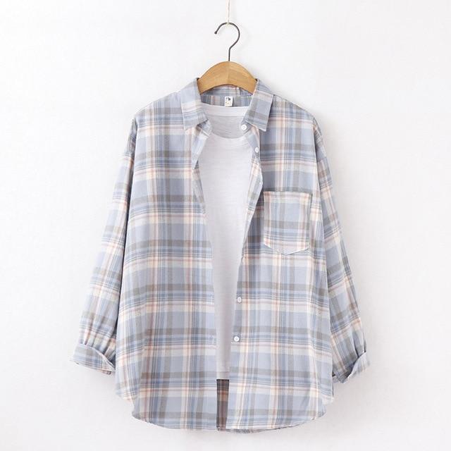 Women Blouses And Shirt Casual Plaid Shirts Loose Boyfriend Style 100% Cotton Ladies Tops Outwear 2020 Oversized