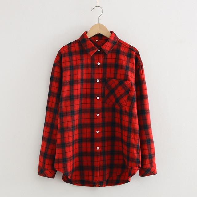 Women Blouses And Shirt Casual Plaid Shirts Loose Boyfriend Style 100% Cotton Ladies Tops Outwear 2020 Oversized