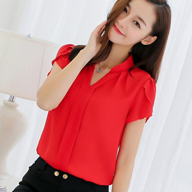 Blouse Women 2019 Office Ladies Chiffon White Shirt Short Sleeve  elegant Tops Casual Overalls Plus Size Female Clothing