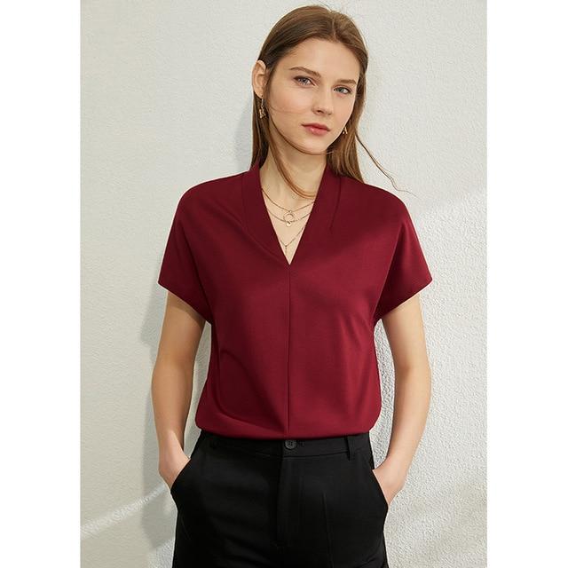 AMII Minimalism Spring Summer Chiffon Solid Vneck Loose Women Blouse Causal Daily Short Sleeves Female Blouse 12060068