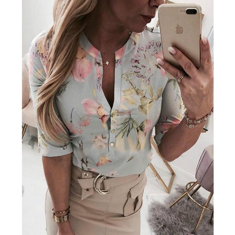 Women Long Half Sleeve Loose Shirts Shirt OL Clothes Plain Casual Button Blouse Office Lady Summer Chiffon Shirts blusa feminina