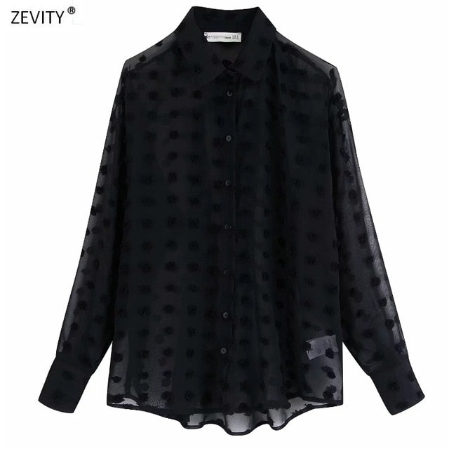new women fashion dot stitching casual chiffon blouse shirt women long sleeve chic blusas perspective white chemise tops LS3725