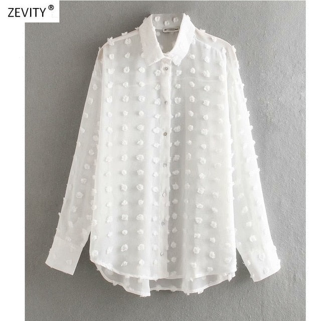 new women fashion dot stitching casual chiffon blouse shirt women long sleeve chic blusas perspective white chemise tops LS3725