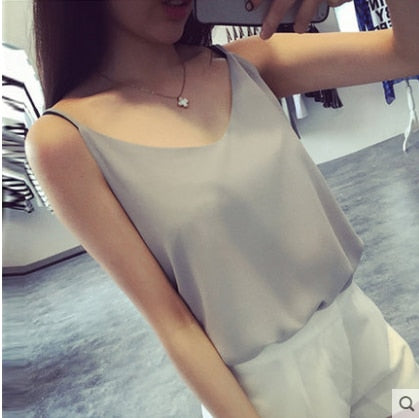 Korean Fashion Chiffon Women Tops Woman V Neck Blouse Top Summer Women Sleeveless Top Plus Size Blusas Mujer De Moda 2020 Blouse