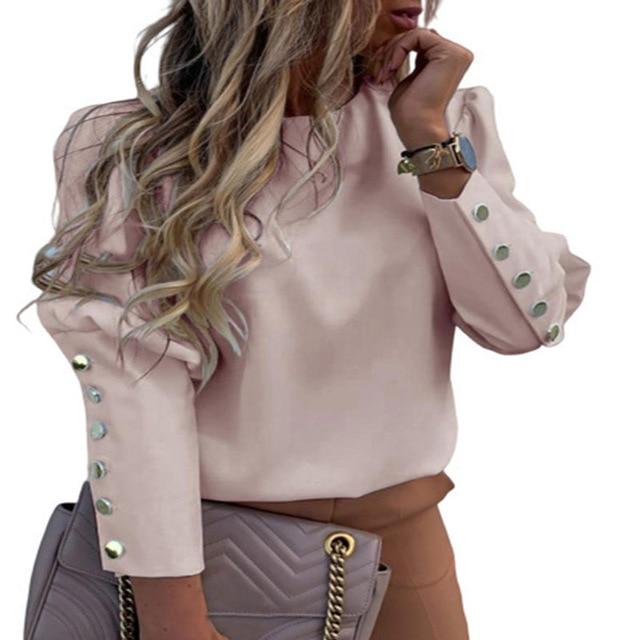 Jocoo Jolee Women Metal Buttons Long Sleeve Blouse Office Lady Shirt Casual Pineapple Print Tops Plus Size Casual Loose Blouses