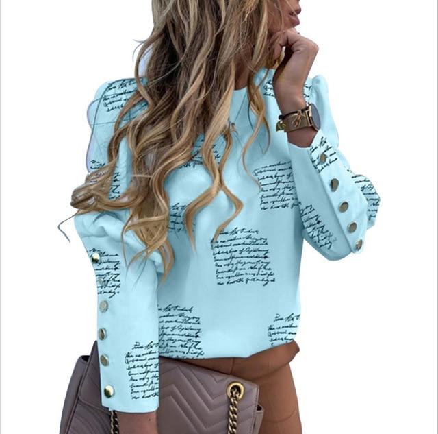 Jocoo Jolee Women Metal Buttons Long Sleeve Blouse Office Lady Shirt Casual Pineapple Print Tops Plus Size Casual Loose Blouses