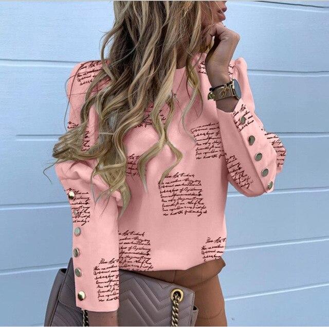 Jocoo Jolee Women Metal Buttons Long Sleeve Blouse Office Lady Shirt Casual Pineapple Print Tops Plus Size Casual Loose Blouses