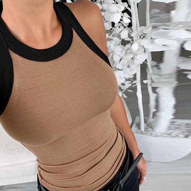 Summer Striped Print Sleeveless Knitted Blouse Shirts Hollow Out O Neck Womens Tops and Blouses Elegant Slim Fit Bodycon Blusas