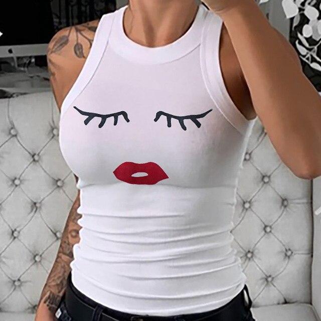 Summer Striped Print Sleeveless Knitted Blouse Shirts Hollow Out O Neck Womens Tops and Blouses Elegant Slim Fit Bodycon Blusas