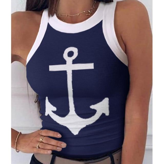 Summer Striped Print Sleeveless Knitted Blouse Shirts Hollow Out O Neck Womens Tops and Blouses Elegant Slim Fit Bodycon Blusas