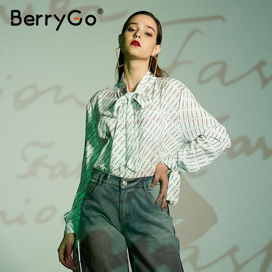 BerryGo Office ladies tie-neck women blouse shirt Summer spring long sleeve blouses Elegant bow work wear female top pink blusas