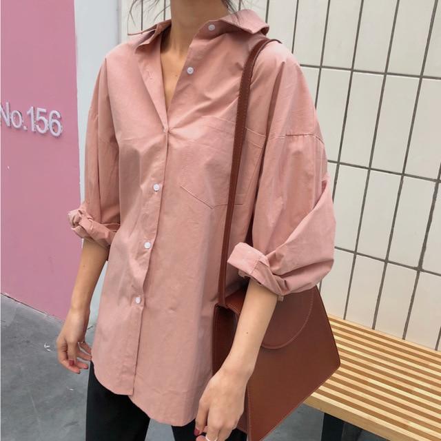 SHENGPALAE 2020 Spring Vintage White Women Shirt Female Tops Long Sleeve Casual Turn-down Collar Women's Loose Blouses ZA2899