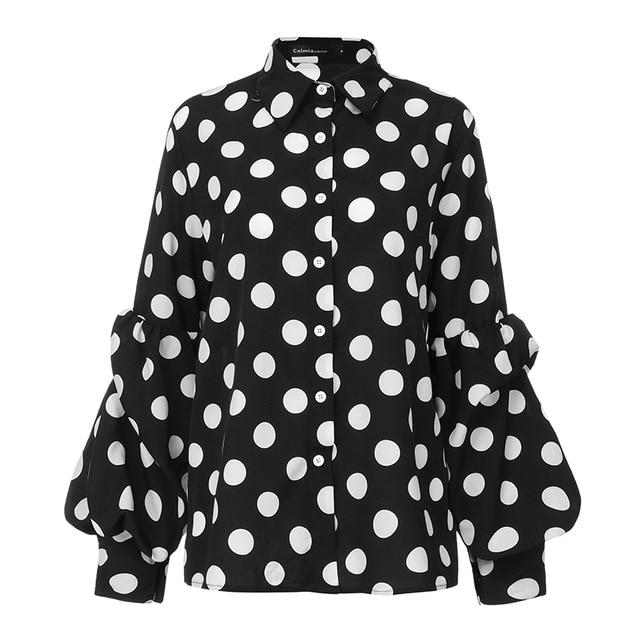 S-5XL Women Polka Dot Tops and Blouses 2020 Celmia Autumn Lantern Sleeve Casual Shirts Retro Loose Buttons Female Party Blusas