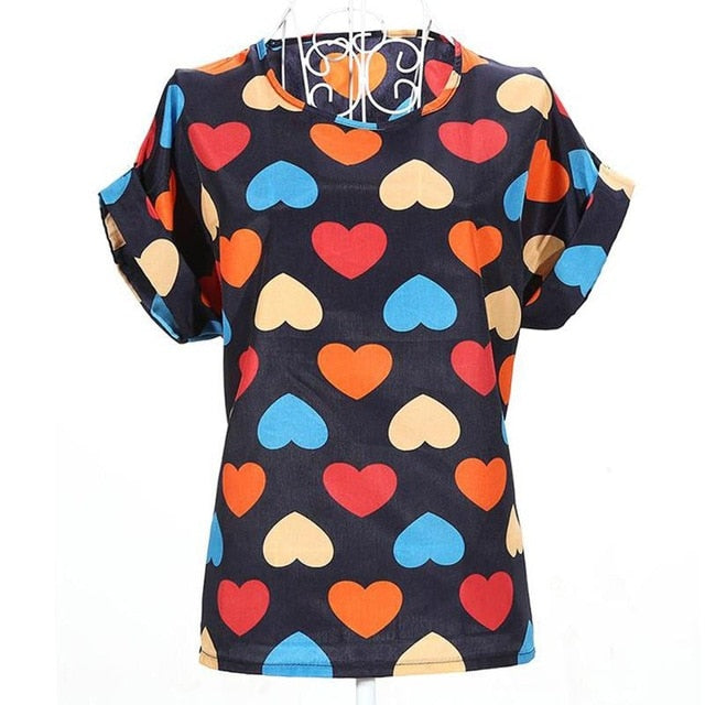 2020 New Large Size Women Pprinting Blouse Bird Bat Shirt Short-Sleeved Chiffon Blusas Femininas Roupas Summer Style